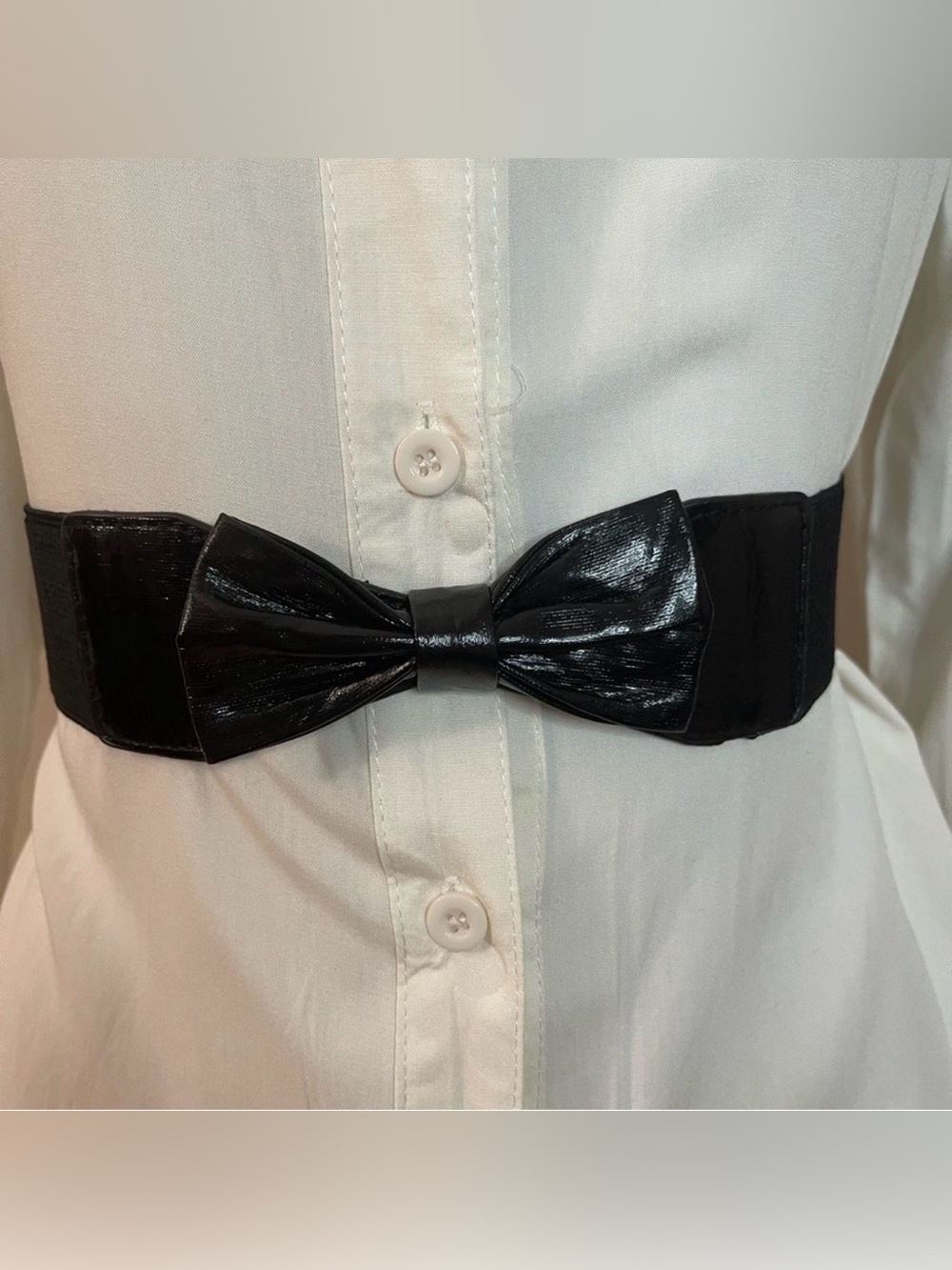 Black faux leather with bow elastic waistband belt